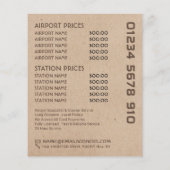 黒のタクシー乗り場のロゴ、クラフト紙効果価格表 チラシ (裏面)