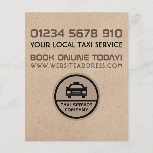 黒のタクシー乗り場のロゴ、クラフト紙効果価格表 チラシ (正面)