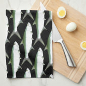 黒のターポンパターン キッチンタオル (四つ折り)