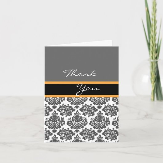 黒のダマスクの招待状、感謝カード サンキューカード (正面)