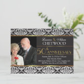 黒のダマスク写真 50周年結婚記念日招待状 招待状 (スタンド正面)