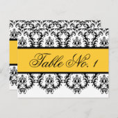 黒のダマスク柄イエロー 結婚式テーブルナンバーカード ポストカード (正面/裏面)