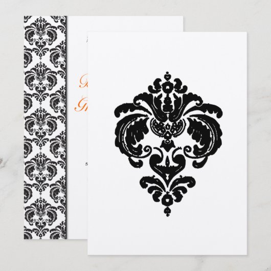 黒のダマスク柄 結婚式 招待状 (正面/裏面)