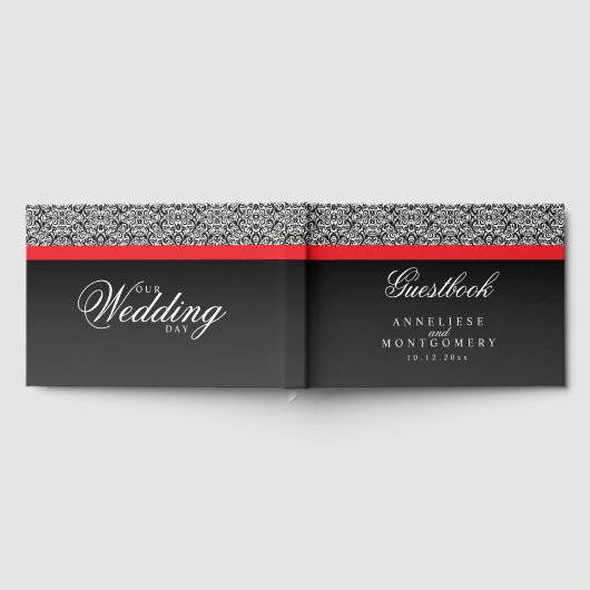 黒のダマスク柄（黒と赤のストライプに） ゲストブック (全面)