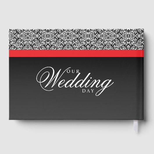 黒のダマスク柄(黒と赤のストライプに) ゲストブック (裏面)