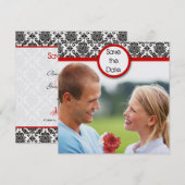 黒のダマスク織 白 赤のトリム セーブ・ザ・デート セーブザデート (正面/裏面)