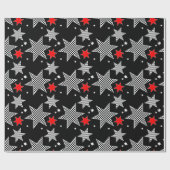 黒のチェック模様の星の赤い包装紙 ラッピングペーパー (フラット)