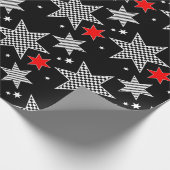 黒のチェック模様の星の赤い包装紙 ラッピングペーパー (角)