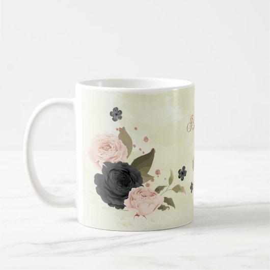黒のチークピンクの花 コーヒーマグ コーヒーマグカップ (左)