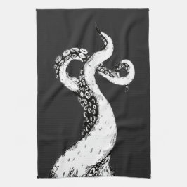 黒のティータオルに描かれたタコの触手 キッチンタオル