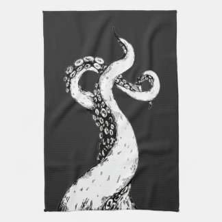 黒のティータオルに描かれたタコの触手 キッチンタオル