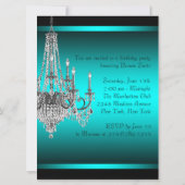 黒のティールブルーのシャンデリアの誕生日パーティー 招待状 (裏面)