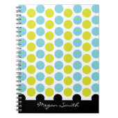 黒のティール(緑がかった色)及び緑の水玉模様はノートを縞で飾ります ノートブック (正面)