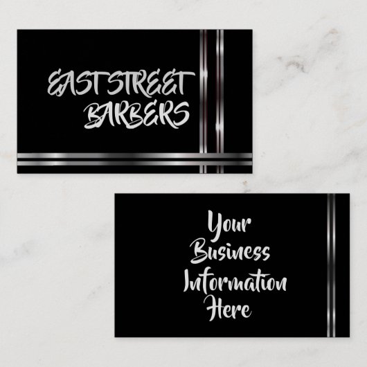 黒のテンプレート(銀色と黒色のアストライプン) 名刺 (正面/裏面)