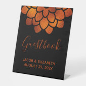 黒のテーブルピードに結婚ドラマチックな銅の花 台座サイン (正面)