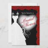 黒のディープダークレッドレースのブライズシャワー 招待状 (正面)