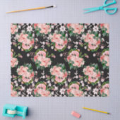 黒のデコパージュにピンクのバラと白の花 薄葉紙 (クラフト)