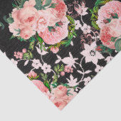 黒のデコパージュにピンクのバラと白の花 薄葉紙 (詳細)