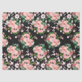 黒のデコパージュにピンクのバラと白の花 薄葉紙