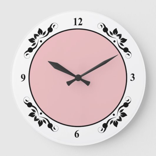 黒のデコレーション番号顔の色付き背景 ラージ壁時計 (正面)