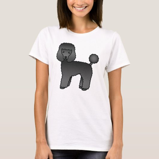 黒のトイプードルの可愛いキャラクターデザイン Tシャツ (正面)