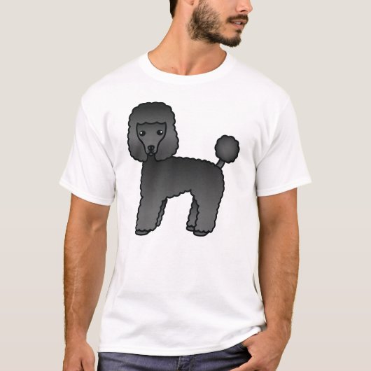 黒のトイプードルの愛らしいキャラクターデザイン Tシャツ (正面)