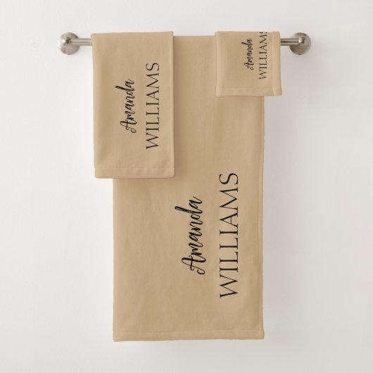 黒のトレンディーエレガント名（姓） |タン・ブラウン バスタオルセット (インサイチュ)