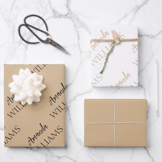 黒のトレンディーエレガント名（姓） |タン・ブラウン ラッピングペーパーシート (正面)