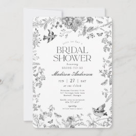 黒のトワルドジュイ ヴィンテージ フラワー ブライダルシャワー 招待状