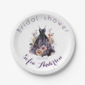 黒のドレス 紫のプリンセスシャワー ペーパープレート (正面)