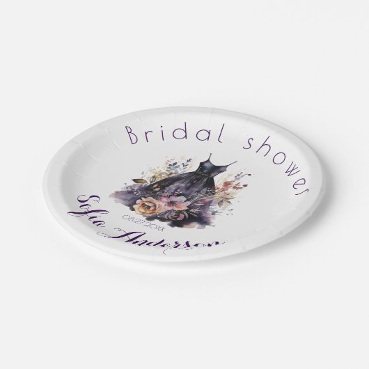 黒のドレス 紫のプリンセスシャワー ペーパープレート (アングル)