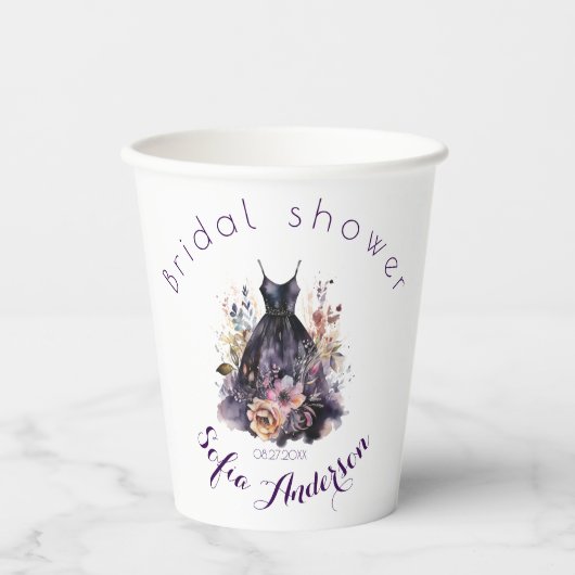 黒のドレス 紫のプリンセスシャワー 紙コップ (正面)