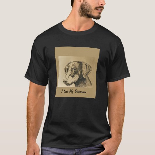 黒のドーベルマン犬のTシャツ Tシャツ (正面)