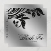 黒のネクタイパーティー輝きシルバー 招待状 (正面/裏面)