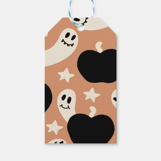 黒のハロウィン - お茶目なオバケとカボチャ ギフトタグ (正面)