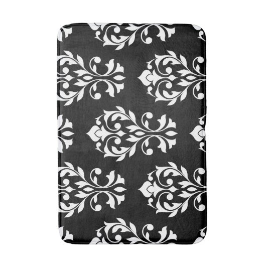 黒のハートのダマスク織Lg Ptn IIの白 バスマット (正面縦)