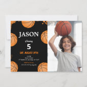 黒のバスケットボール写真招待状 招待状 (正面)