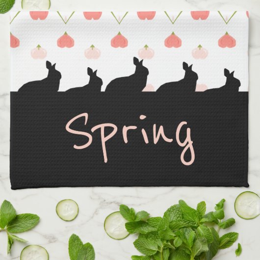 黒のバニーシルエットとピンク キッチンタオル (折り畳み)