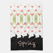 黒のバニーシルエットとピンク キッチンタオル (縦)