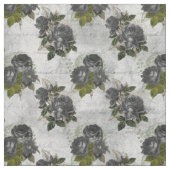 黒のバラと緑葉の白 ファブリック (見本)