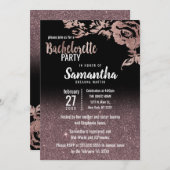 黒のバラの金ゴールドのグリッターの花柄のバチェロレッテ 招待状 (正面/裏面)
