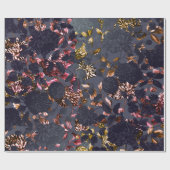 黒のバラの金ゴールドの灰色のモダンなヴィンテージの花柄Toile ラッピングペーパー (フラット)