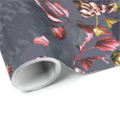 黒のバラの金ゴールドの灰色のモダンなヴィンテージの花柄Toile ラッピングペーパー (ロールコーナー)