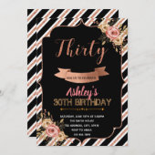 黒のバラの金ゴールドの誕生日の招待 招待状 (正面/裏面)