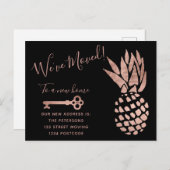 黒のバラの金ゴールドの鍵のパイナップル移動発表 案内ポストカード (正面/裏面)