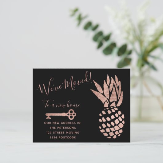 黒のバラの金ゴールドの鍵のパイナップル移動発表 案内ポストカード (スタンド正面)