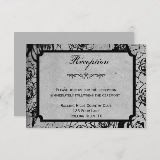 黒のバラゴシック様式フレームの結婚披露宴 招待状 (正面/裏面)