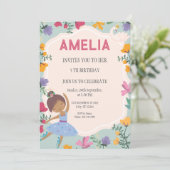 黒のバレリーナプリンセスの花の少女の誕生日 招待状 (スタンド正面)