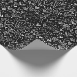 黒のバレンタインデーのハート ラッピングペーパー