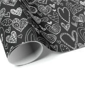 黒のバレンタインデーのハート ラッピングペーパー (ロールコーナー)